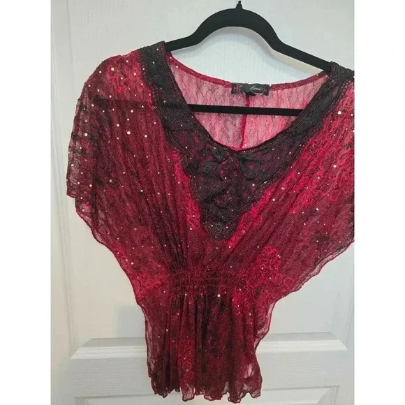 Y2K Heart & Soul Red blouse M - Picture 1 of 6